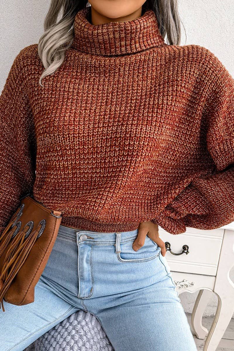 Women Loose Fit Cable Knitted High Neck Sweater_Cwoswl0460