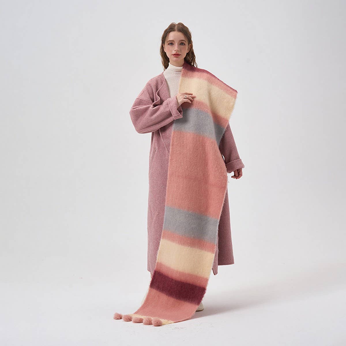 COLORBLOCK STRIPE SCARF FAUX CASHMERE WRAP_CWASC2344