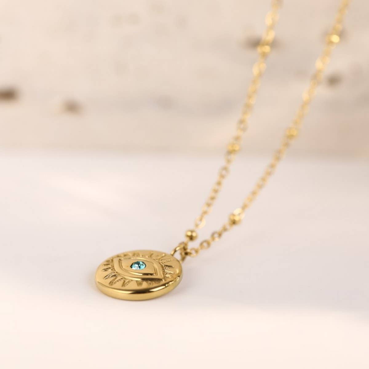 EVIL EYE STAINLESS STEEL GOLD PLATED NECKLACE_CWMM3827