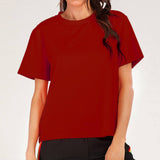 Solid-Color Casual Round-Neck Short-Sleeved Top