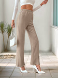 Solid-Color Slit Straight-Leg Versatile Pants