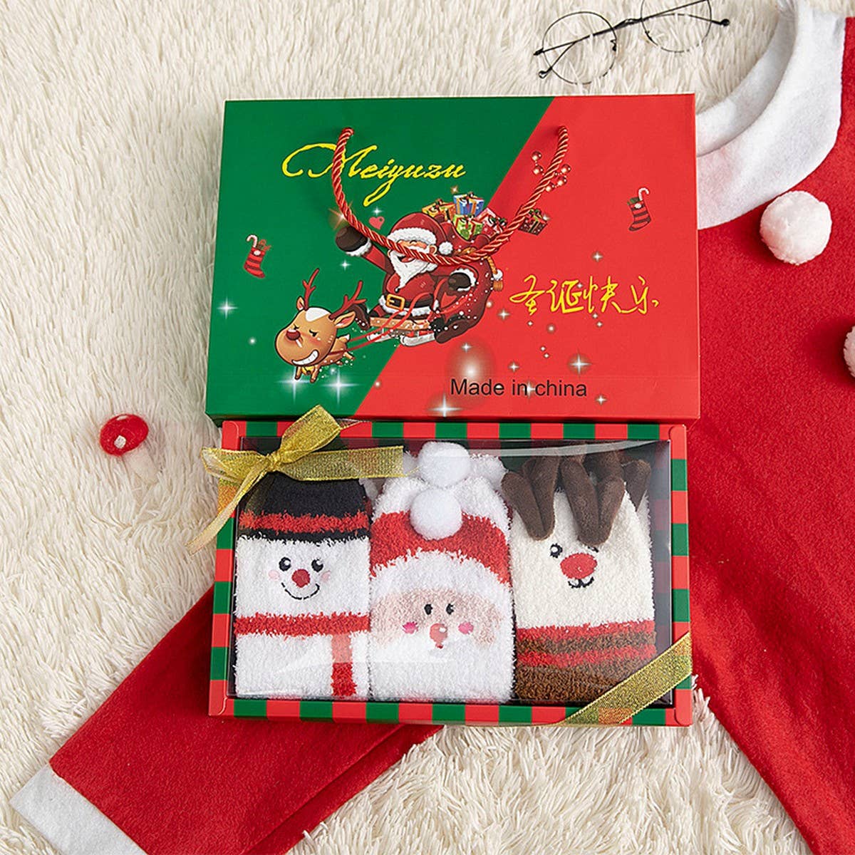 3 PAIRS OF GIFT BOX PARENT CHILD MIDDLE TUBE SOCKS_CWMS0971