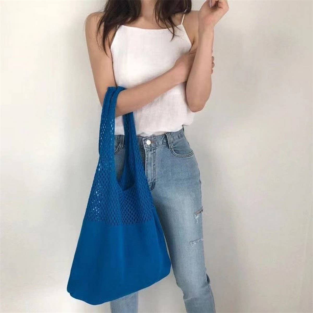 Cwab4568_Hollow Knit Large Capacity Shoulder Tote Bag