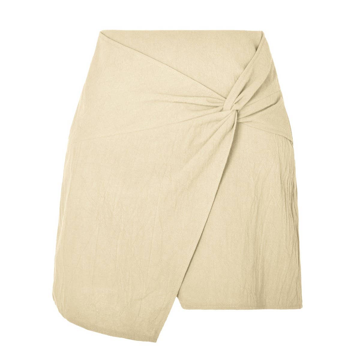 HIGH WAIST COTTON AND LINEN TWISTED SKIRT_CWBSS0401
