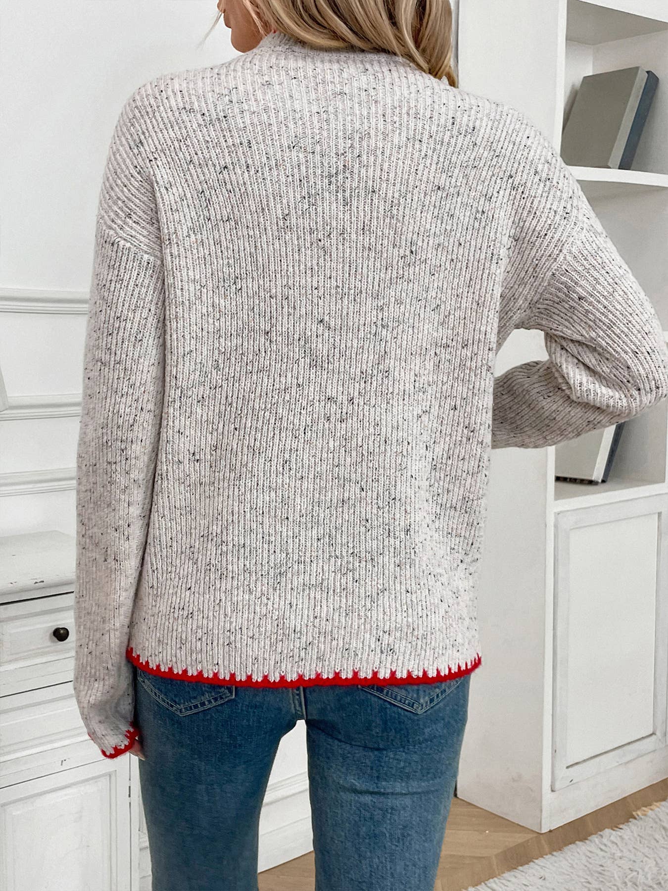 Valentines Day Half Turtleneck Love Jacquard Pullover