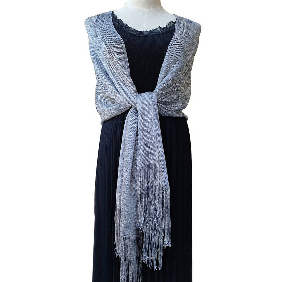 FASHIONABLE GOLD AND SILVER SILK SHAWL_CWASC1091