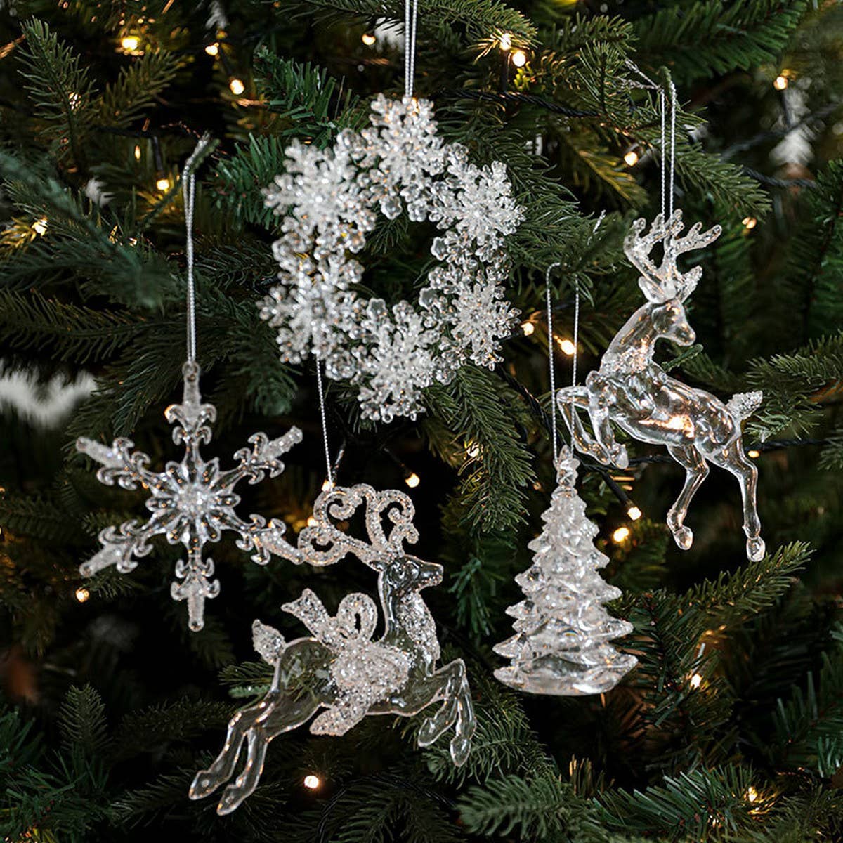 CLEAR ACRYLIC CHRISTMAS TREE ORNAMENT WITH GLITTER_CWMM9690