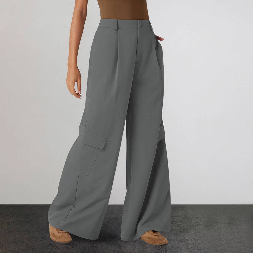 Solid-Color High-Waisted Straight-Leg Workwear