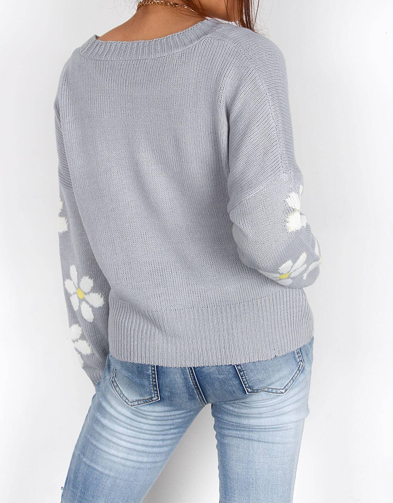 V-Neck Floral Single-Breasted Knit Cardigan