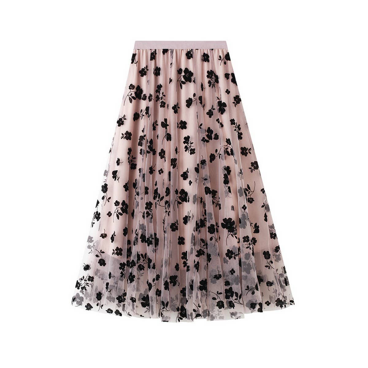 FLOCKED TULLE PLEATED SLIM FIT MIDI SKIRT_CWBMS0382