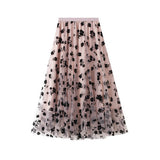 FLOCKED TULLE PLEATED SLIM FIT MIDI SKIRT_CWBMS0382