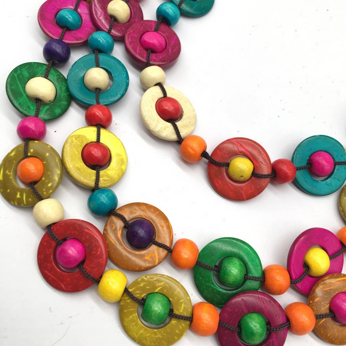 HAND WOVEN COCONUT SHELL ROUND WOODEN BEAD NECKLACE_CWMM4847