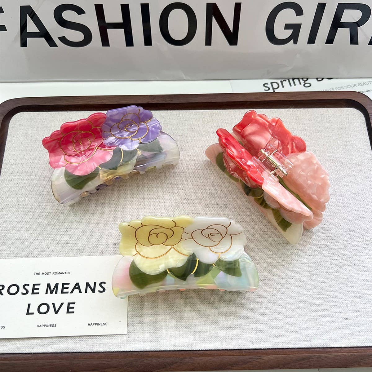 Vintage Two-Flower Acetate Clip Elegant Style