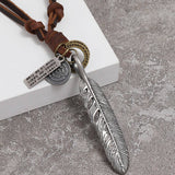 Mens Personalized Simple Feather Leather Necklace_Cwmm4583