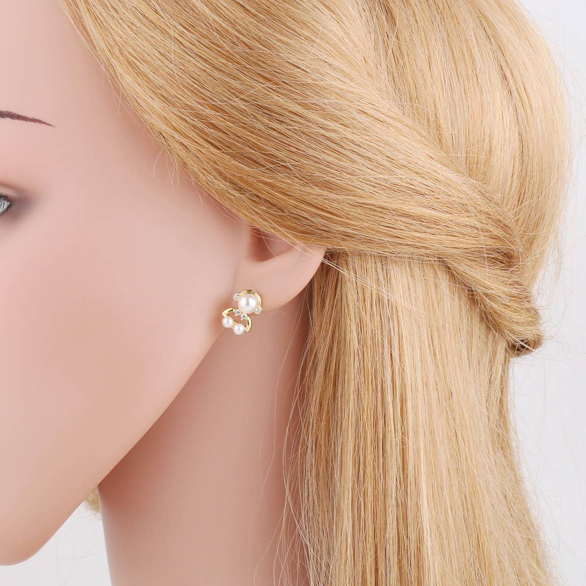 PEARL BEAR EARRINGS ZIRCON GOLD PLATED EARRINGS_CWAJE1003