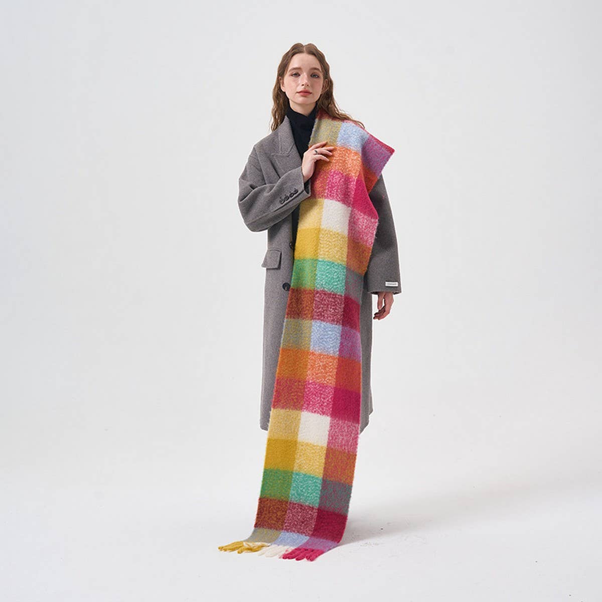 32 WOOL COLORBLOCK PLAID SCARF SOFT WARM_CWASC2365