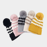 NEW CONTRAST STRIPED POM POM KNITTED HAT_CWAH1609