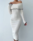 Wooden Ear Edge Color Contrast Sheath Dress