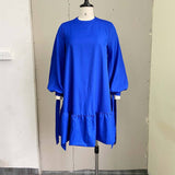 LOOSE SOLID COLOR PUFF SLEEVES PLUS SIZE DRESS_CWDSD6085