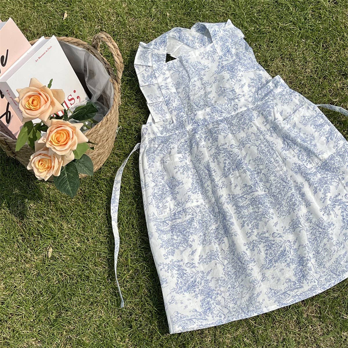 BLUE INK FISHTAIL COTTON RUFFLE APRON_CWMM5794