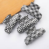 BLACK WHITE PLAID HAIR CLAW RETRO CHIC CLIP_CWAHA0312