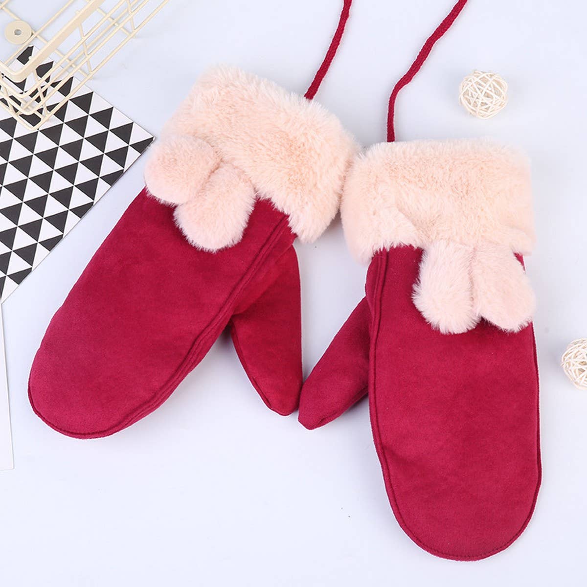 Winter Cute Bunny Ears Warm Flannel Gloves_Cwag0269