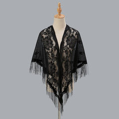 BREATHABLE TASSEL TRIANGLE SCARF HOLLOW KNIT WRAP_CWMM1993