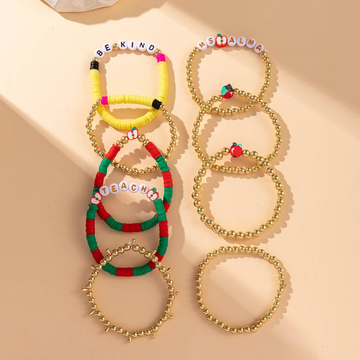 LOVE APPLE LETTER SOFT CLAY ELASTIC BRACELET SET_CWMM3537