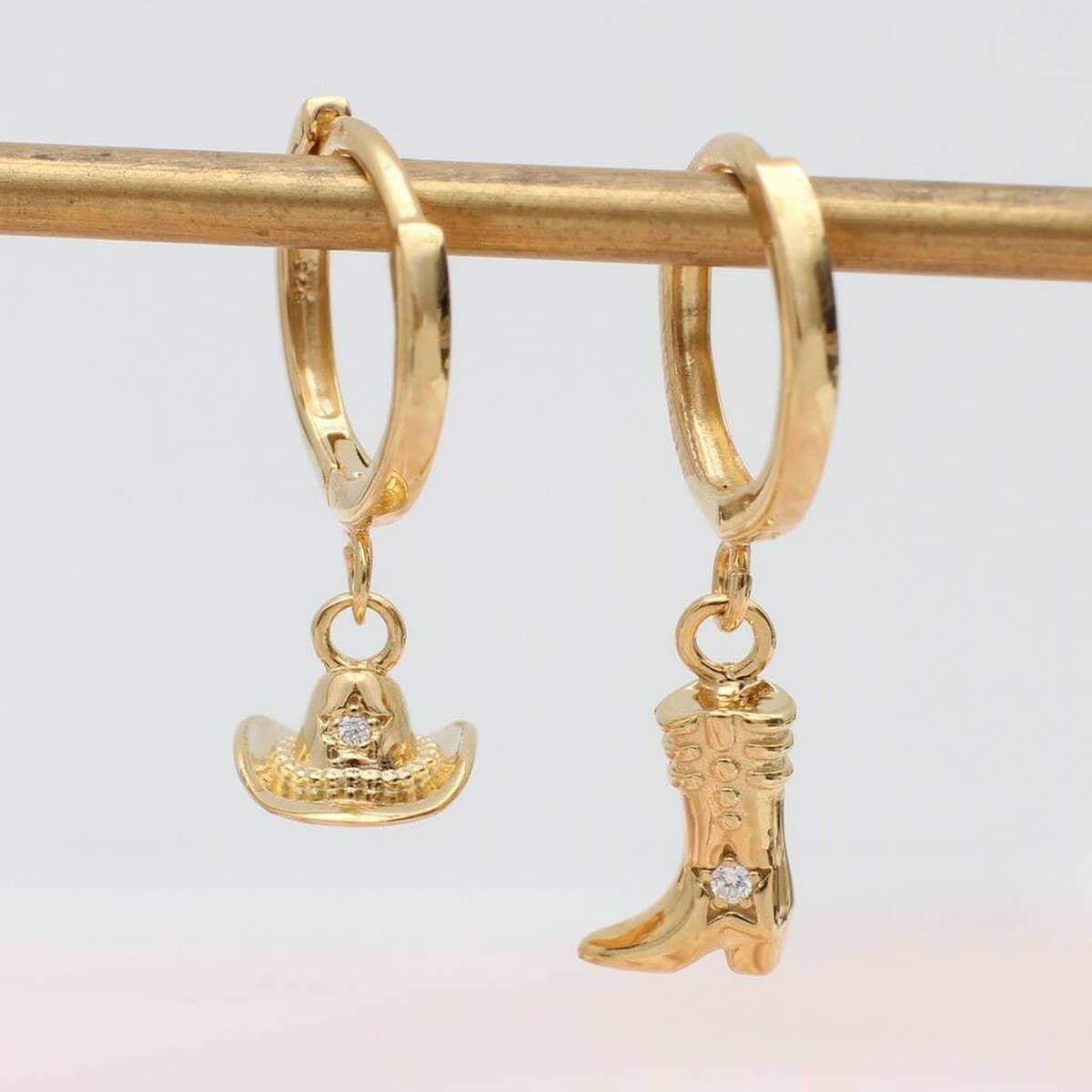 COWBOY BOOTS HAT ZIRCON INLAID EARRINGS SET_CWAJE5076