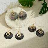 NATURAL BLACK SHELL DISC COCONUT TREE EARRINGS_CWMM4354