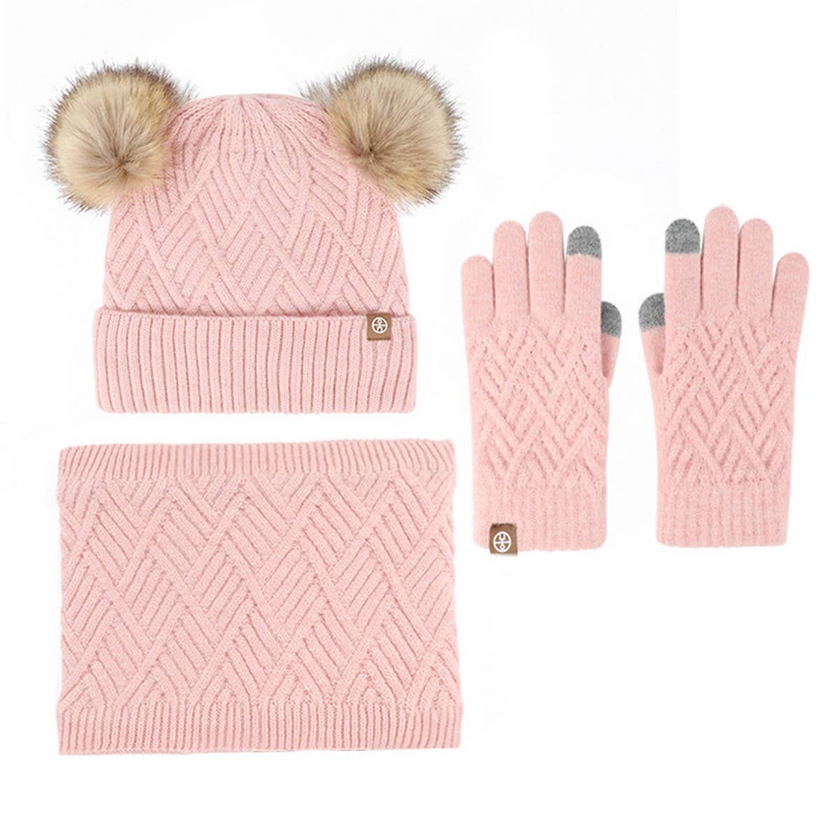Three-Piece Set Of Pom-Pom Hat, Scarf And Gloves_Cwmm2779
