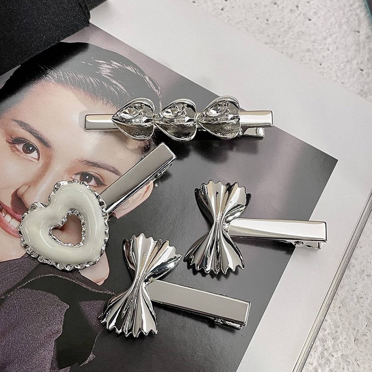 SILVER CHEESE HEART DONUT HAIRPIN DUCKBILL HAIRPIN_CWAHA4672