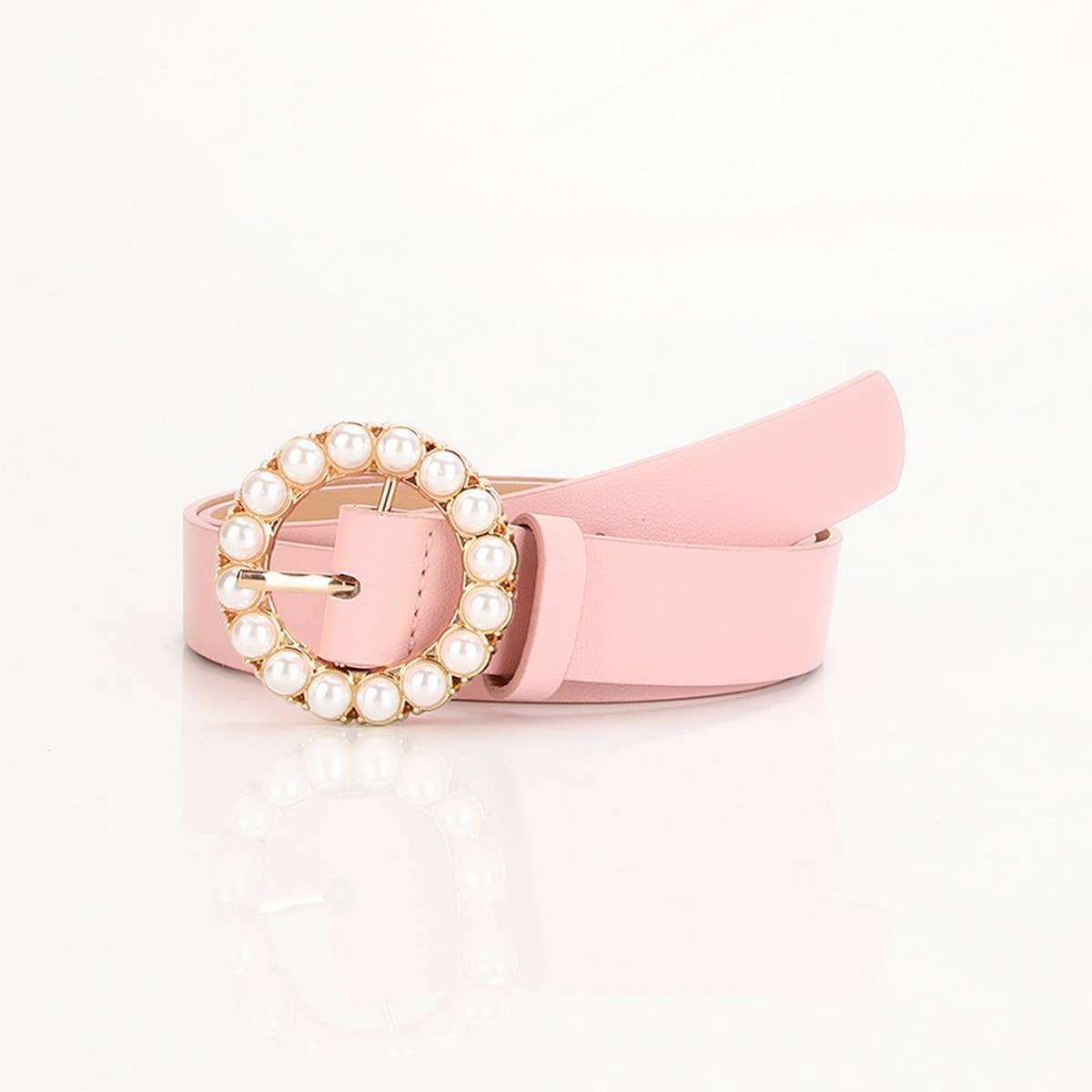 Cwabe0943_Versatile Round Buckle Pearl Multicolor Belt