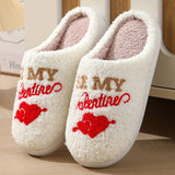 Valentines Day Love Cotton Fuzzy Slippers Women