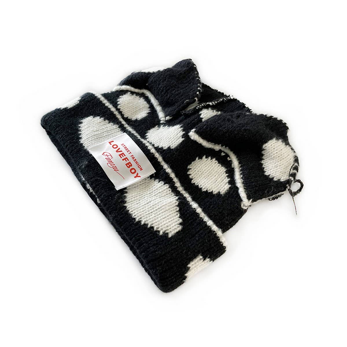 ADULT POLKA DOT FABRIC LABEL BEANIE KNITTED HAT_CWAH2052