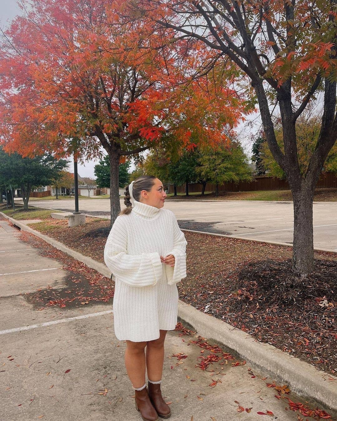 Turtleneck Long-Sleeved Loose Knit Sweater Dress