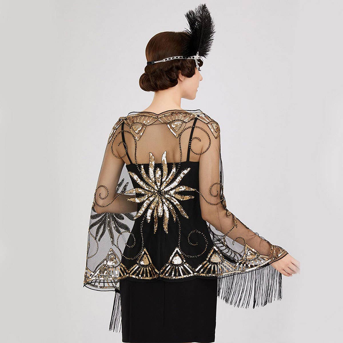 BEADED SEQUIN MIDI SHAWL VINTAGE EVENING COVER_CWMM8956