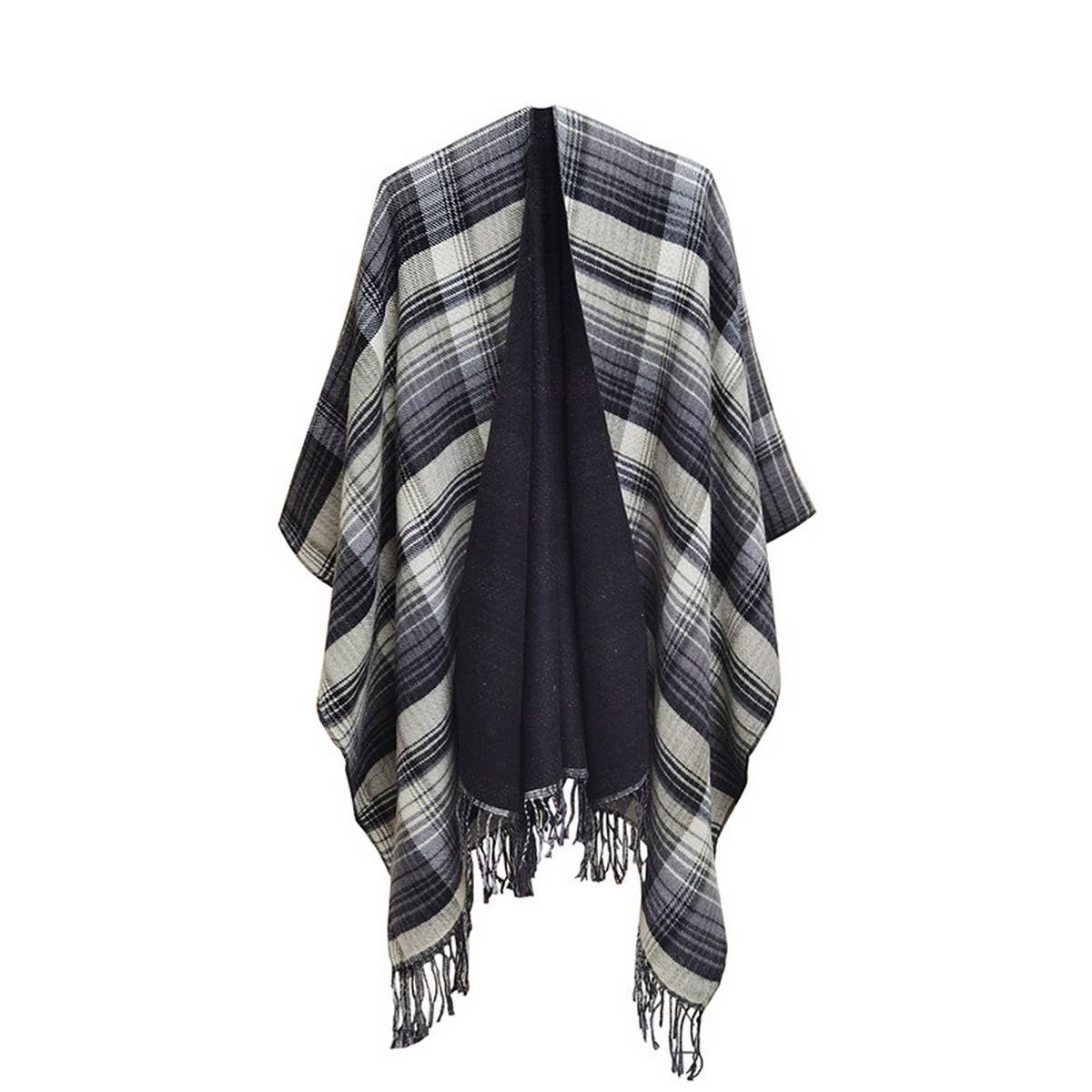 MULTI COLOR SPLIT SHAWL CLOAK WITH GRADIENT LINES_CWASC0317