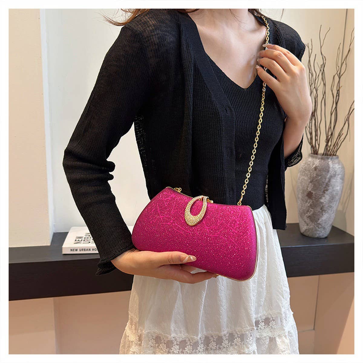 SHOULDER EVENING BAG CHAIN SQUARE BAG CLUTCH BAG_CWAB3253