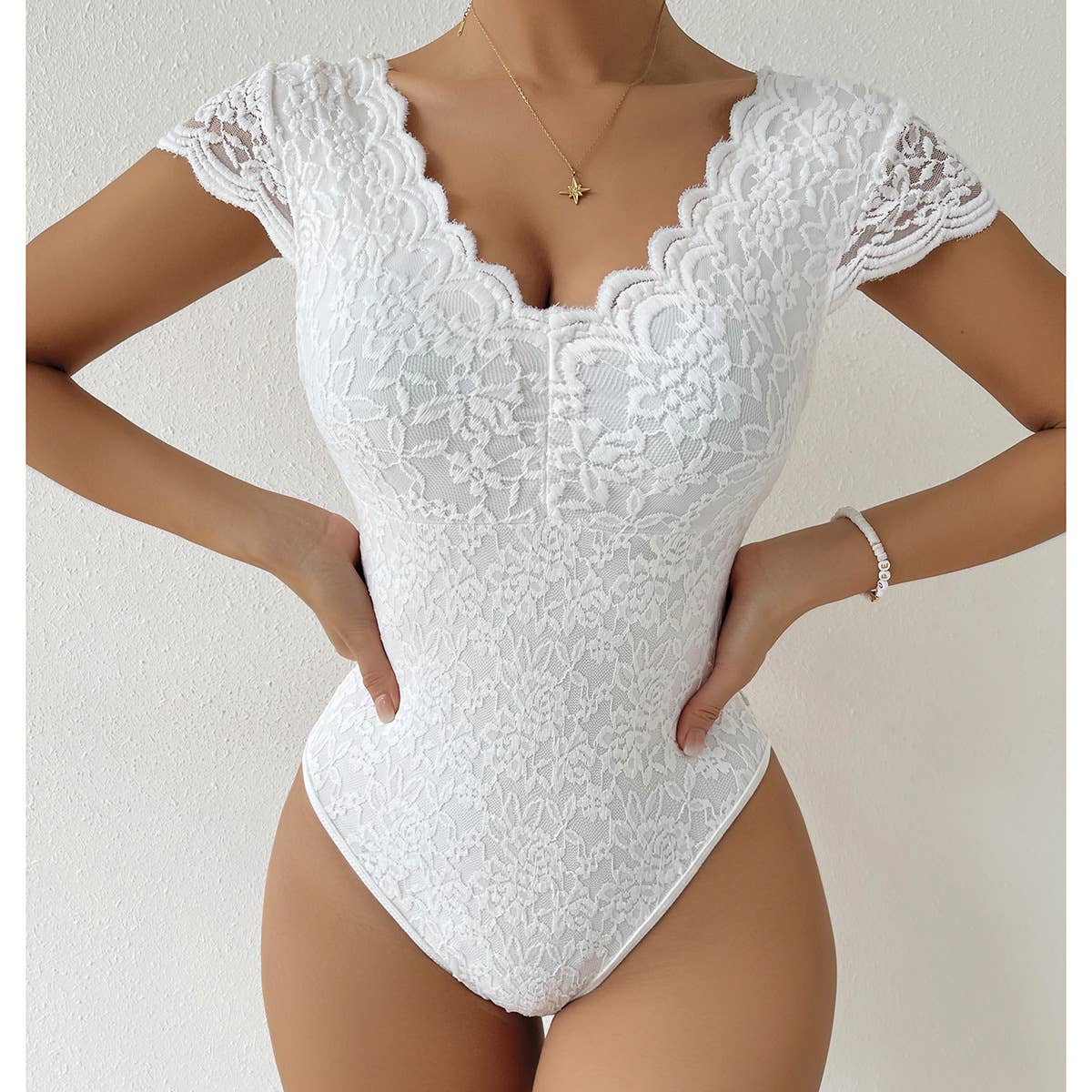 SOLID COLOR LACE SEE THROUGH DEEP VBACKLESSJUMPSUIT_CWMM4629