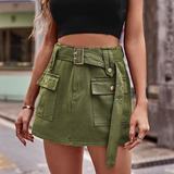 Womens New Denim Cargo Skort Elastic Waist _Cwjsk0214