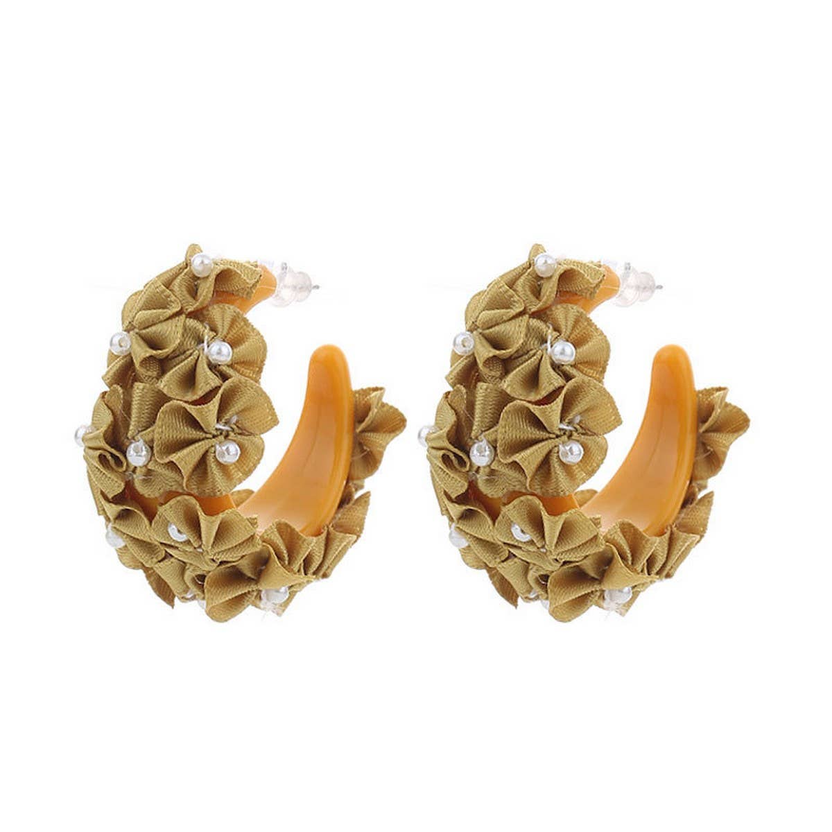 HANDMADE FABRIC FLOWER C HOOP EARRINGS FRESH STYLE_CWMM6280