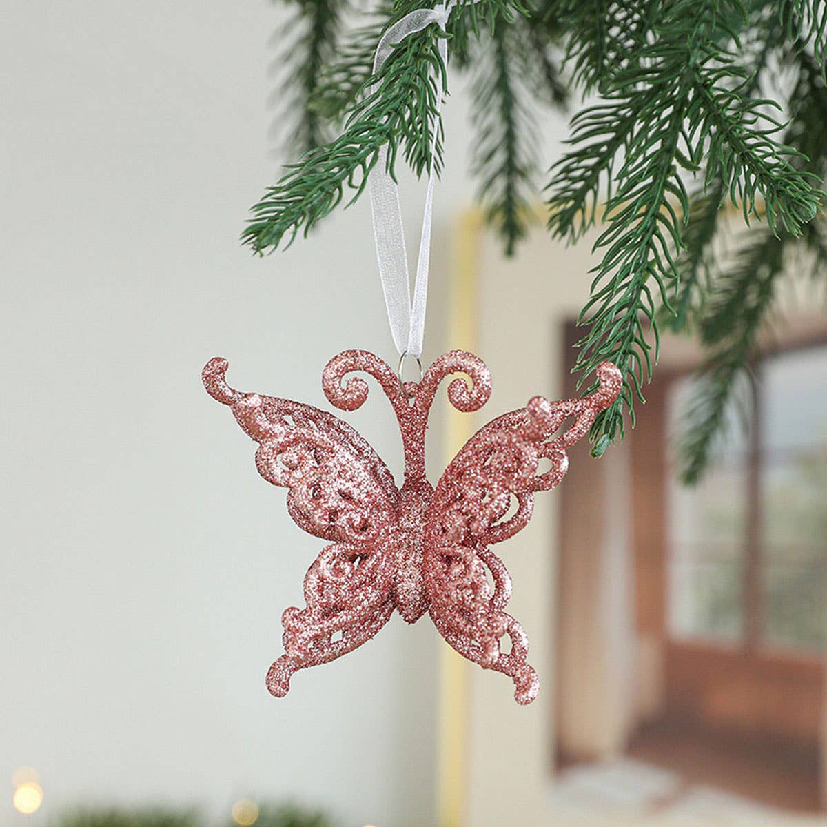 PINK GOLD GLITTER PLASTIC CHRISTMAS TREE ORNAMENT_CWMM9763
