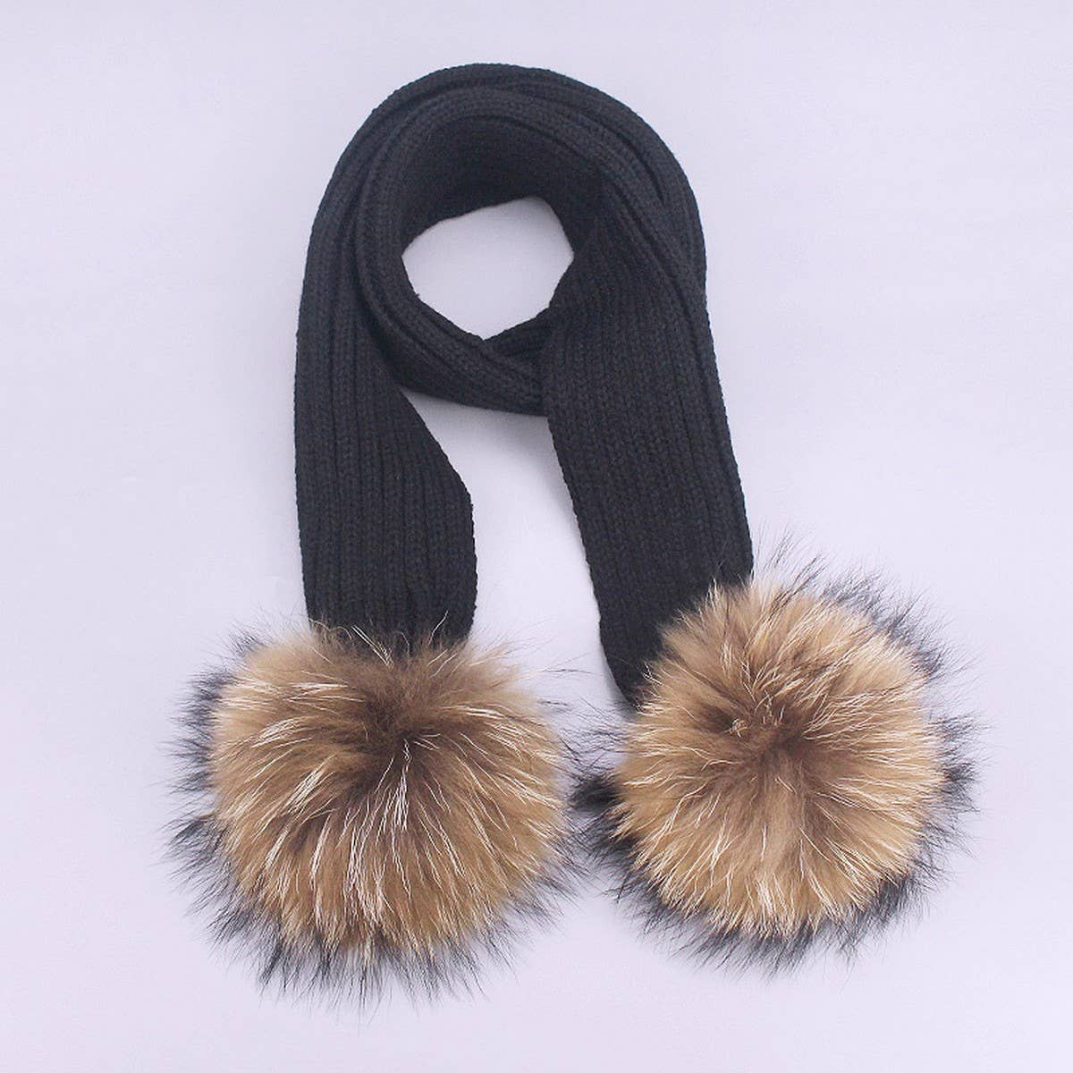 Winter Knit Scarf With Real Raccoon Fur Pom_Cwasc03494