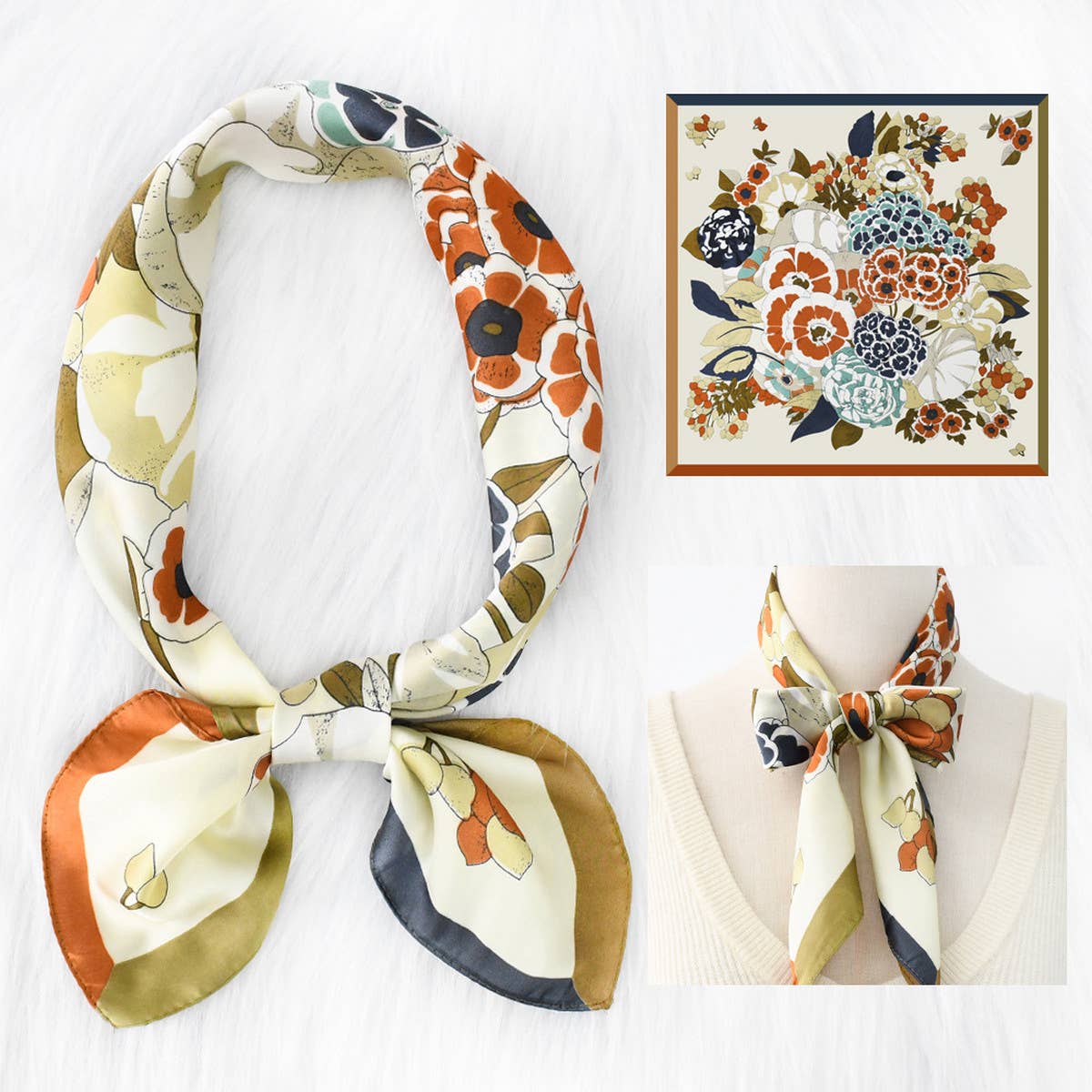 ELEGANT FLORAL SATIN SCARF FOR WORK SUN PROTECTI_CWASC1164