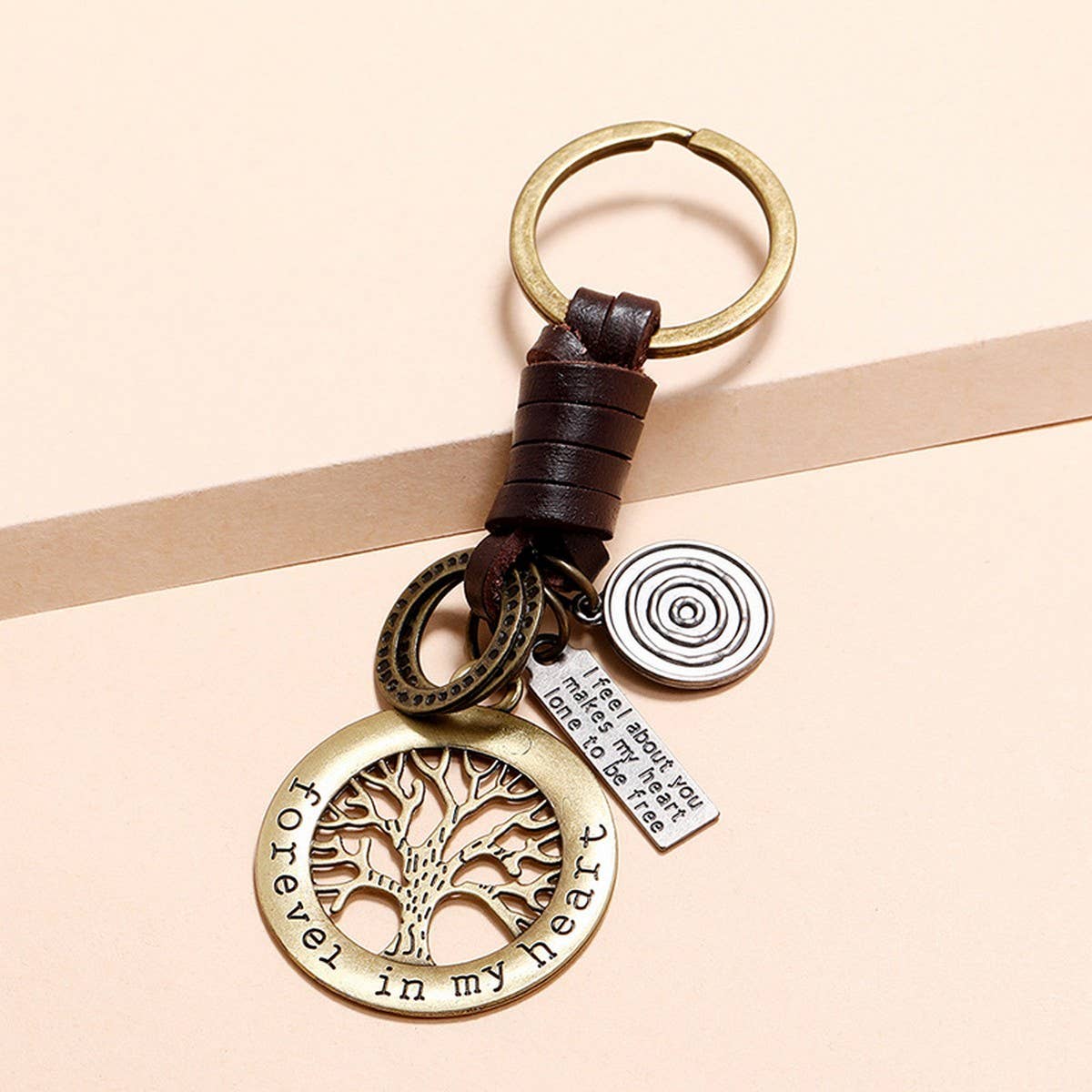 HAND WOVEN BRONZE LUCKY TREE COWHIDE KEYCHAIN_CWMM4771