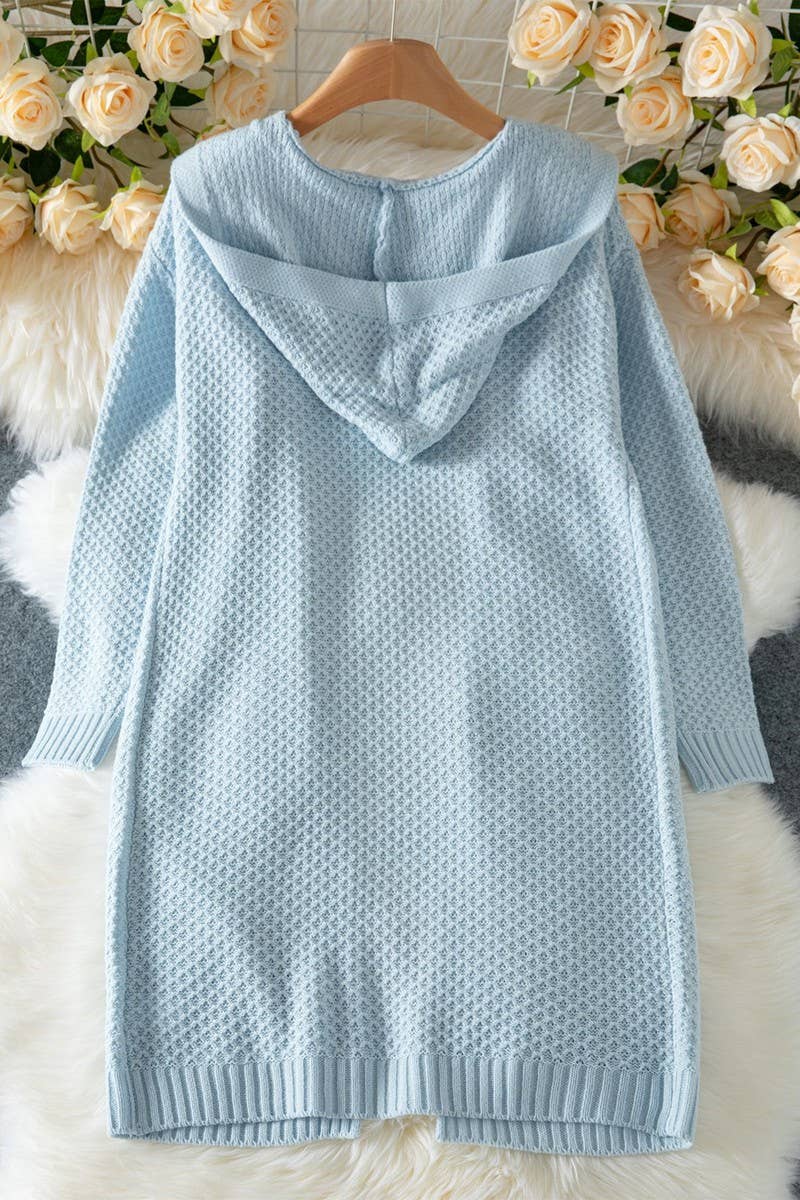 Cwocal00570_Loose Hooded Pocket Long Knit Cardigan