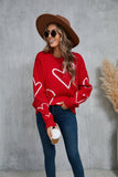 Valentines Day Color Contrast Heart Pullover Sweater