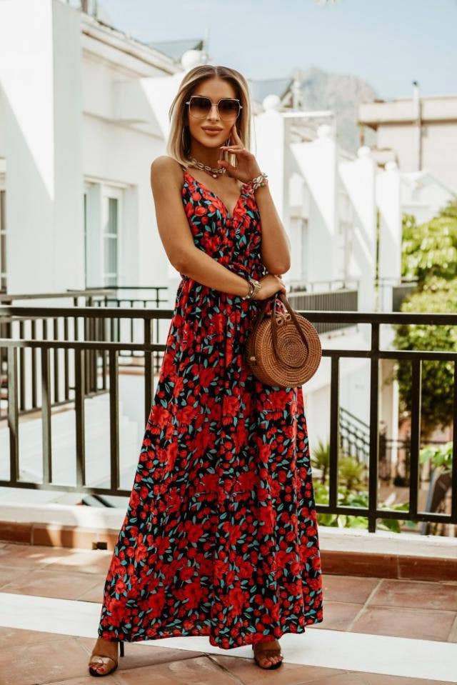 V-Neck Sleeveless Halter Print Boho Long Dress_Cwdmd4498