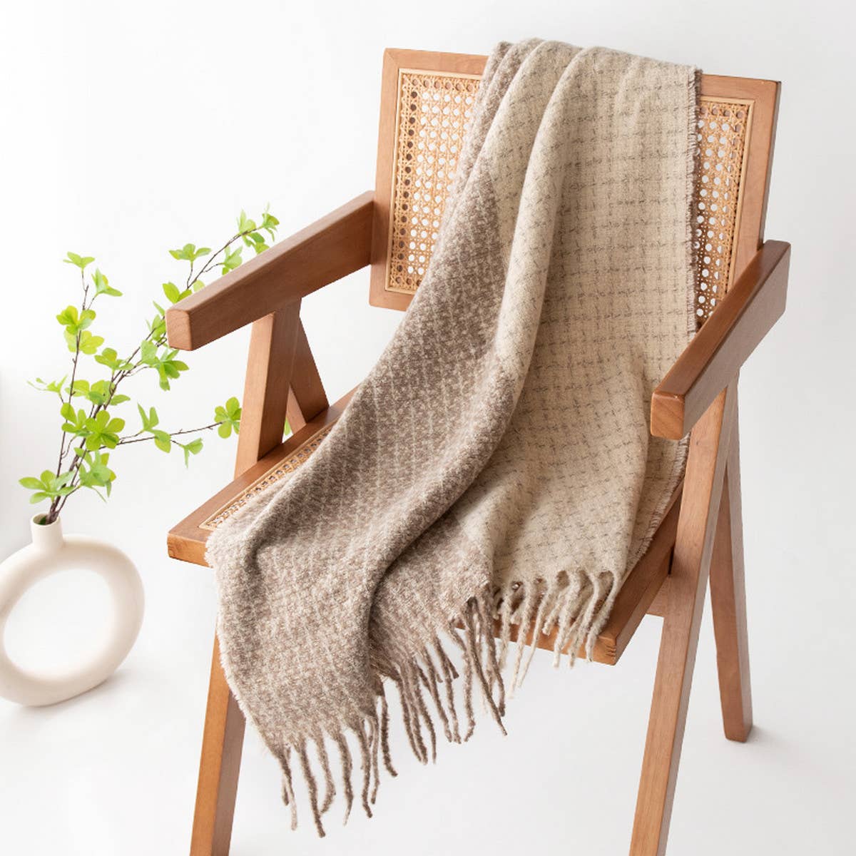SOFT PLAID SCARF VINTAGE TASSEL WOMENS WRAP_CWASC1001